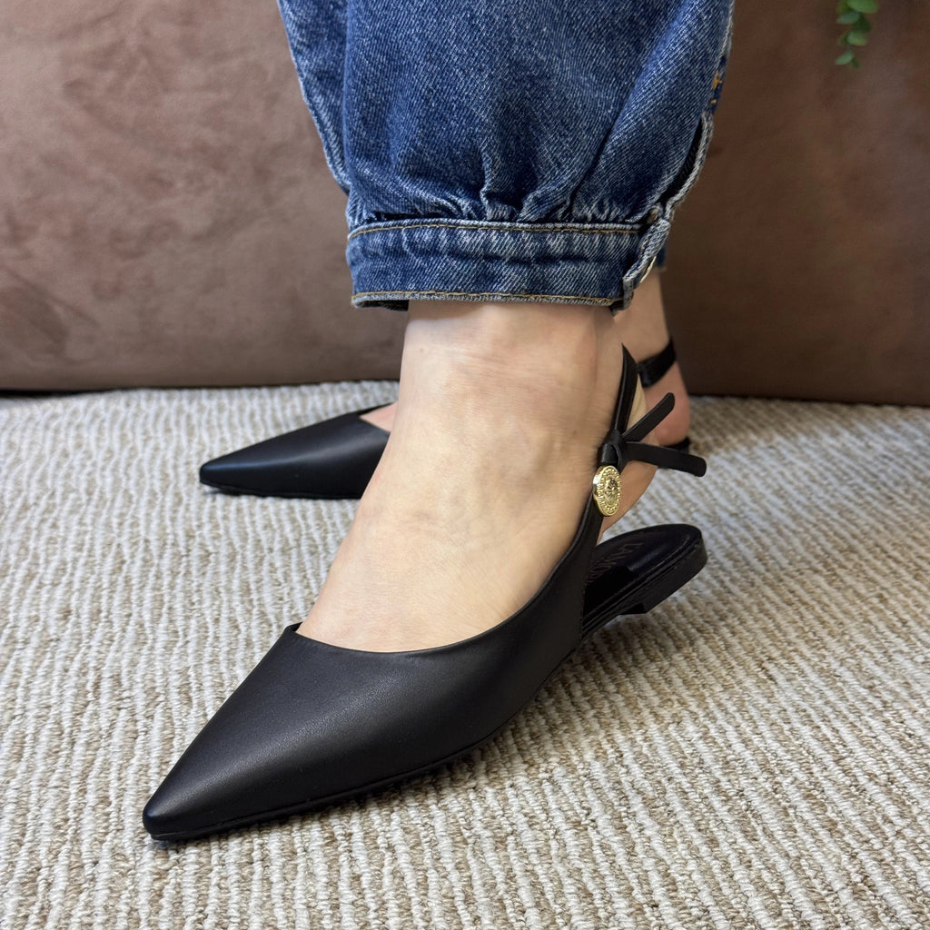 SLINGBACK RASTEIRA DETALHE LATERAL MOEDA - PRETO